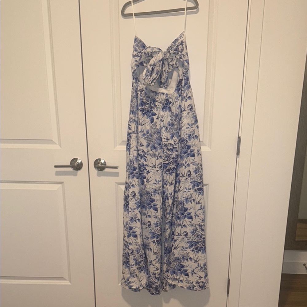 Floral Blue Strapless Wide Leg Jumpsuit - Picture 7 of 8